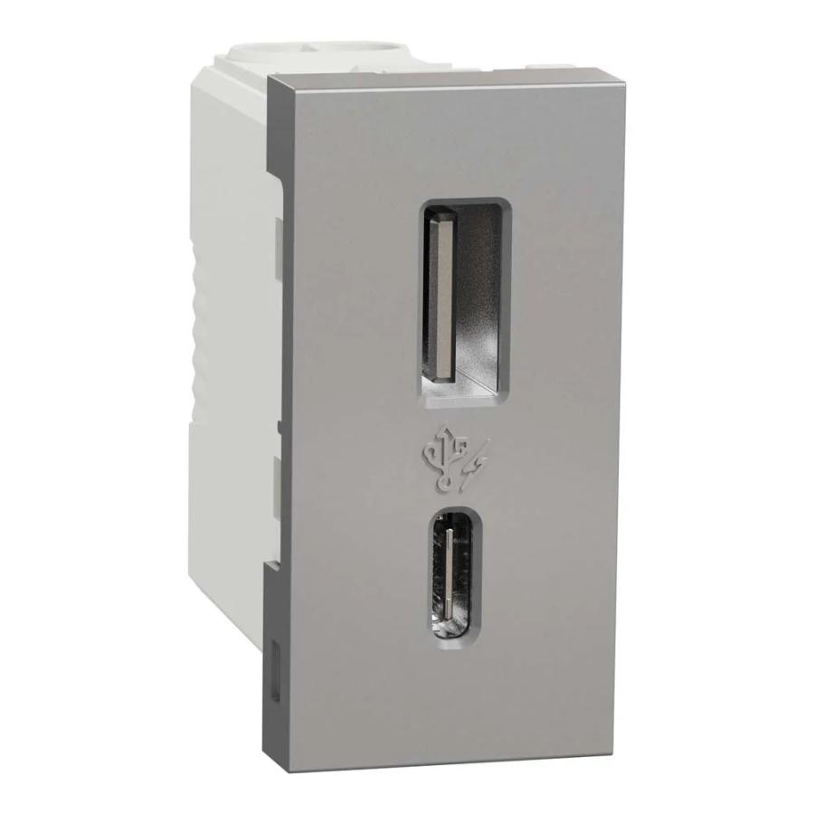 Розетка Schneider Unica NEW алюміній USB тип A+C 12 Вт 1 мод ( NU301630 )