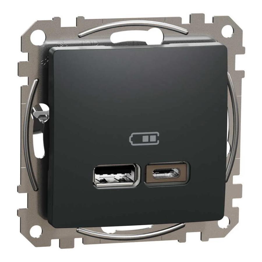 Розетка Schneider Sedna Design чорна 2-на USB A+C 45Вт без рамки ( SDD114404 )