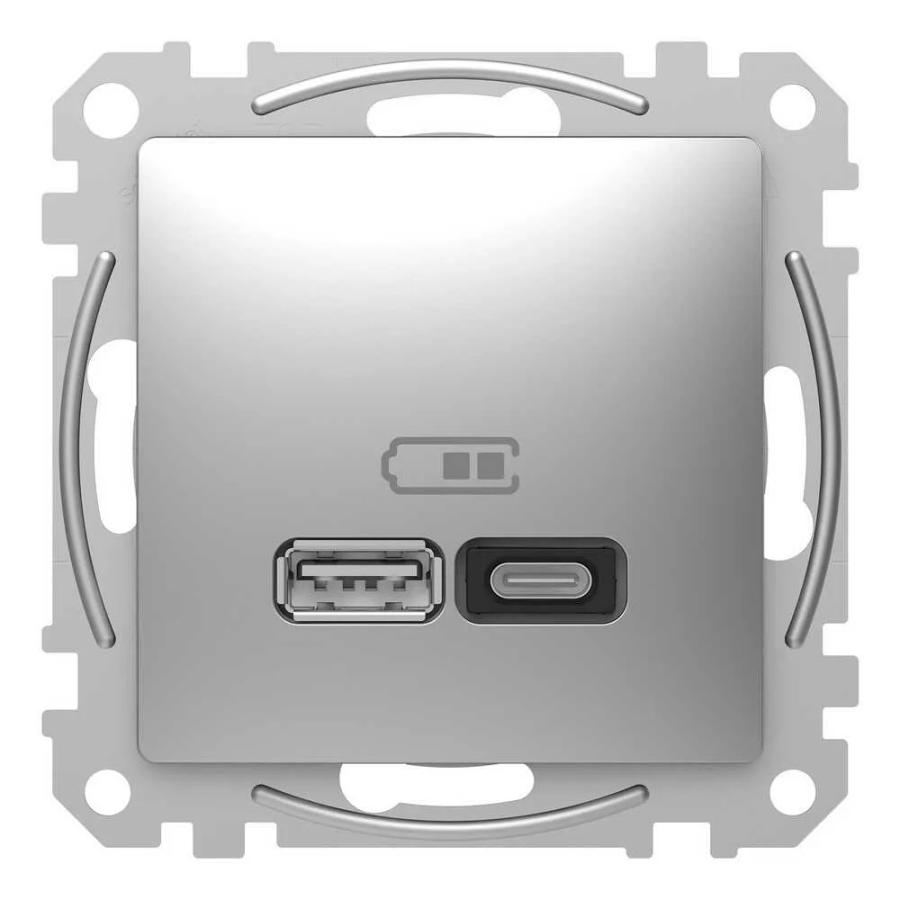 Розетка Schneider Sedna Design алюміній USB type A+С 3А 45Вт ( SDD113404 )