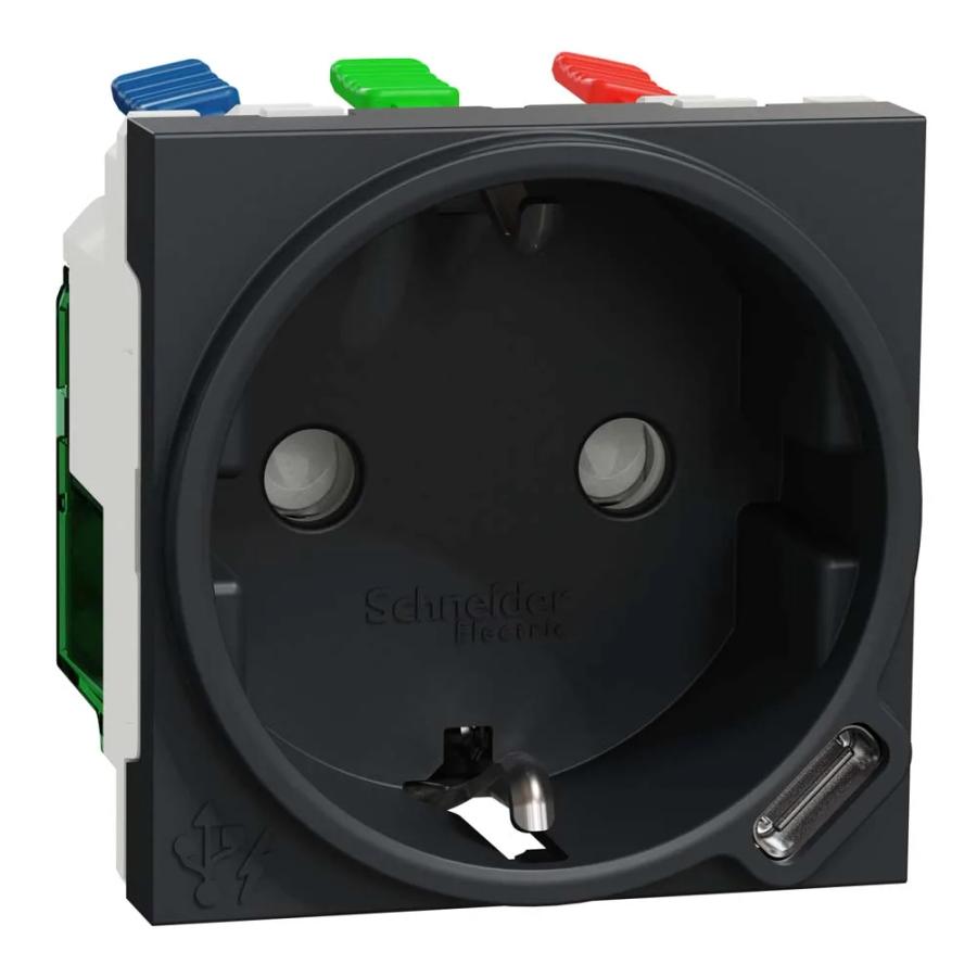 Розетка Schneider Unica NEW антрацит 1-на з заземленням + USB тип С 10,5 Вт 2 мод ( NU301754 )