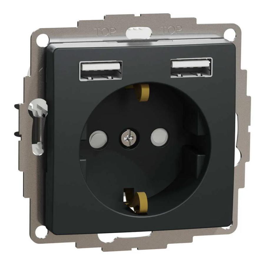 Розетка Schneider Sedna Design чорна 1-на з заземленням+ 2-а USB A+A без рамки ( SDD114052 )