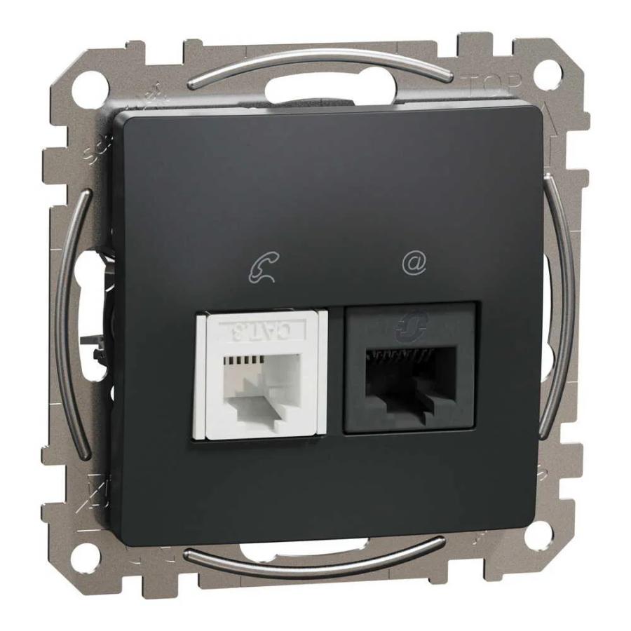 Розетка Schneider Sedna Design чорна комп ютерна RJ45 Cat. 6 UTP + RJ11 ( SDD114468 )