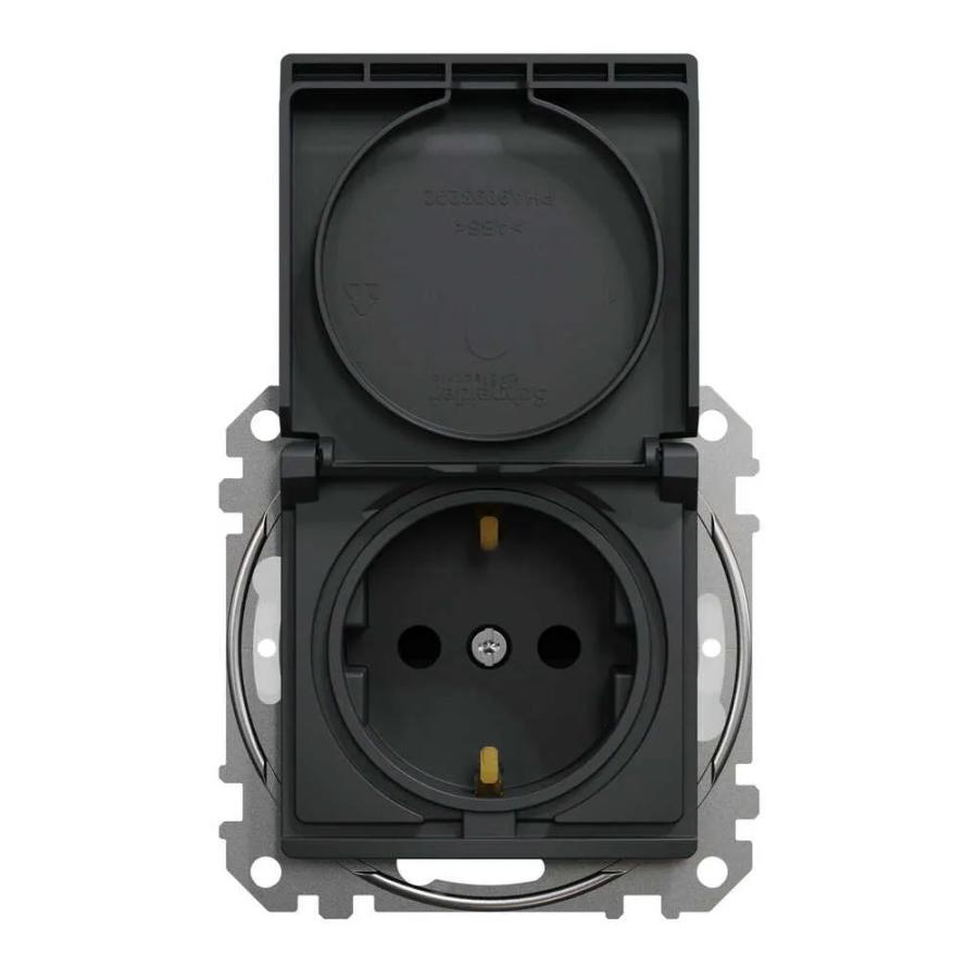 Розетка Schneider Sedna Design чорна 1-на з заземленням з шторками та кришкою IP44 ( SDD214024 )