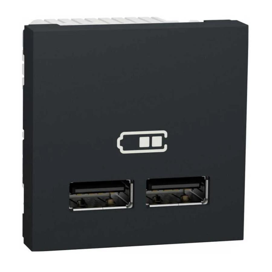 Розетка Schneider Unica NEW антрацит USB 2-а 2.1А 2 мод. ( NU341854 )