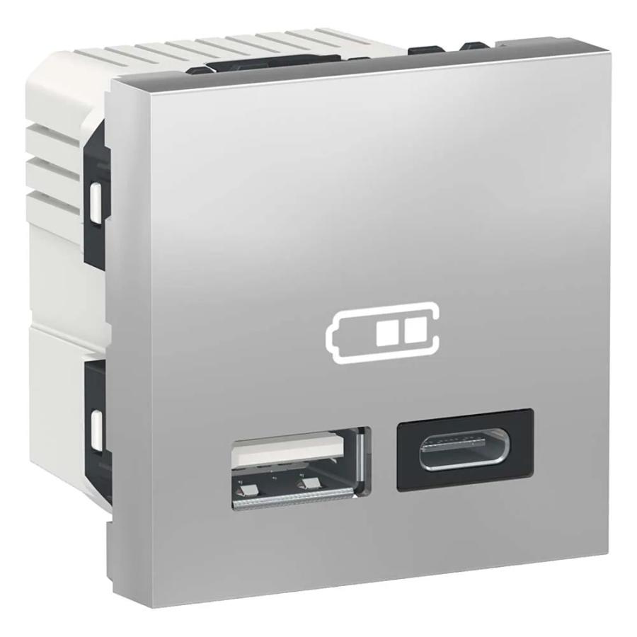 Розетка Schneider Unica NEW алюміній USB тип A+C 2,4 А 2 мод ( NU301830 )