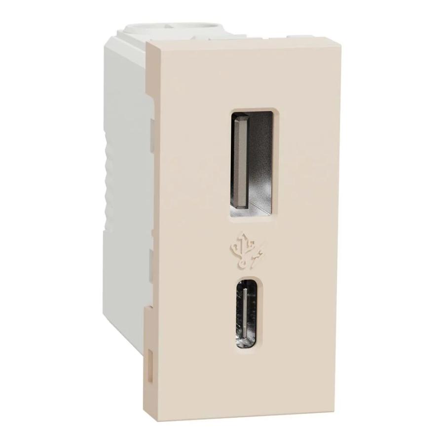 Розетка Schneider Unica NEW бежева USB тип A+C 12 Вт 1 мод ( NU301644 )