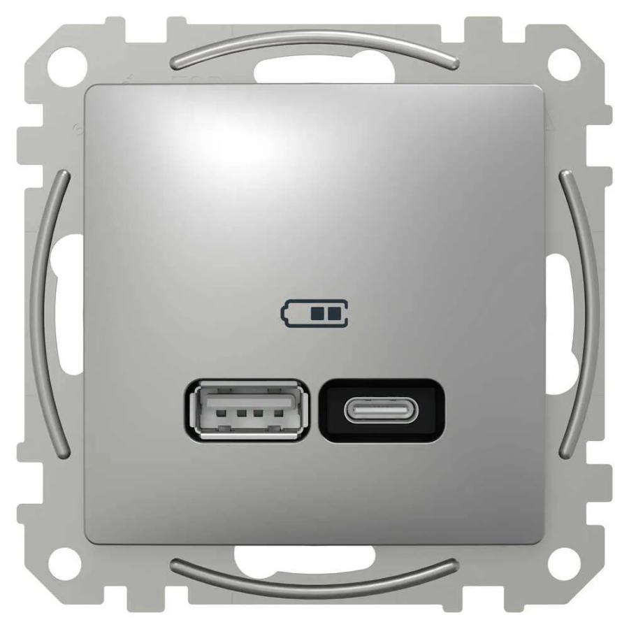 Розетка Schneider Sedna Design алюміній USB type A+С 21Вт ( SDD113405 )