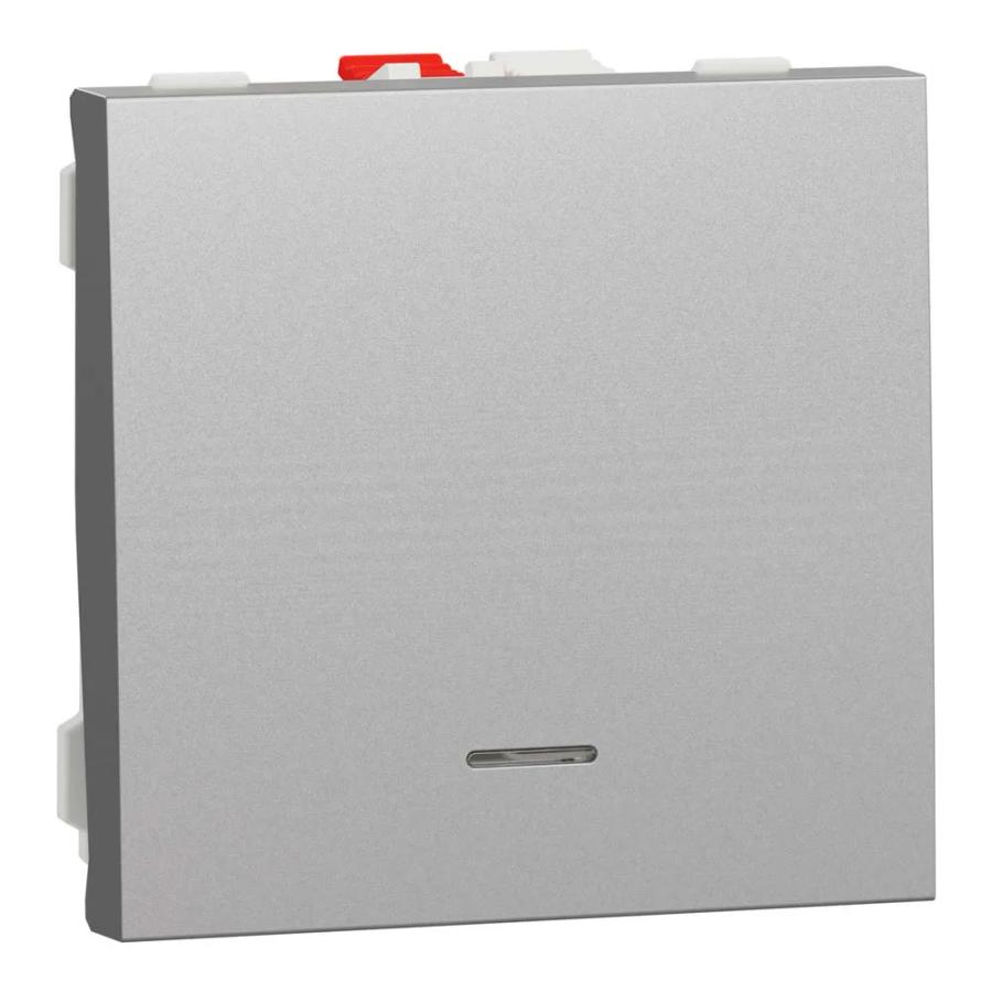 Вимикач кнопковий Schneider Unica NEW алюміній 1кл з підсвіткою ( NU320630N )