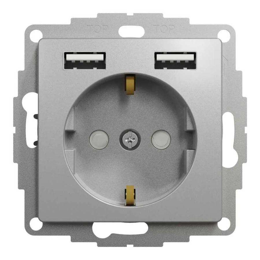Розетка Schneider Sedna Design алюміній 1-на з заземленням + USB type A+A ( SDD113052 )