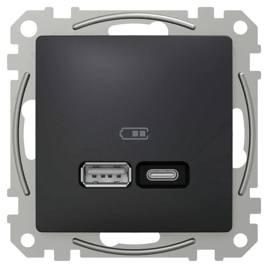 Розетка Schneider Sedna Design чорна USB type A+C 21Вт ( SDD114405 )