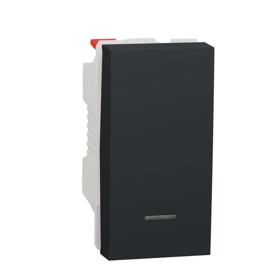 Вимикач кнопковий Schneider Unica NEW антрацит 1кл з підсвіткою 1 мод ( NU310654N )
