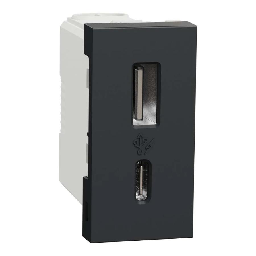 Розетка Schneider Unica NEW антрацит USB тип A+C 12 Вт 1 мод ( NU301654 )