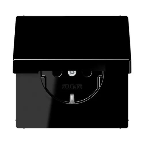 Розетка Jung LS чорна 1-на з заземленням з кришкою ( LS1520KLSW )