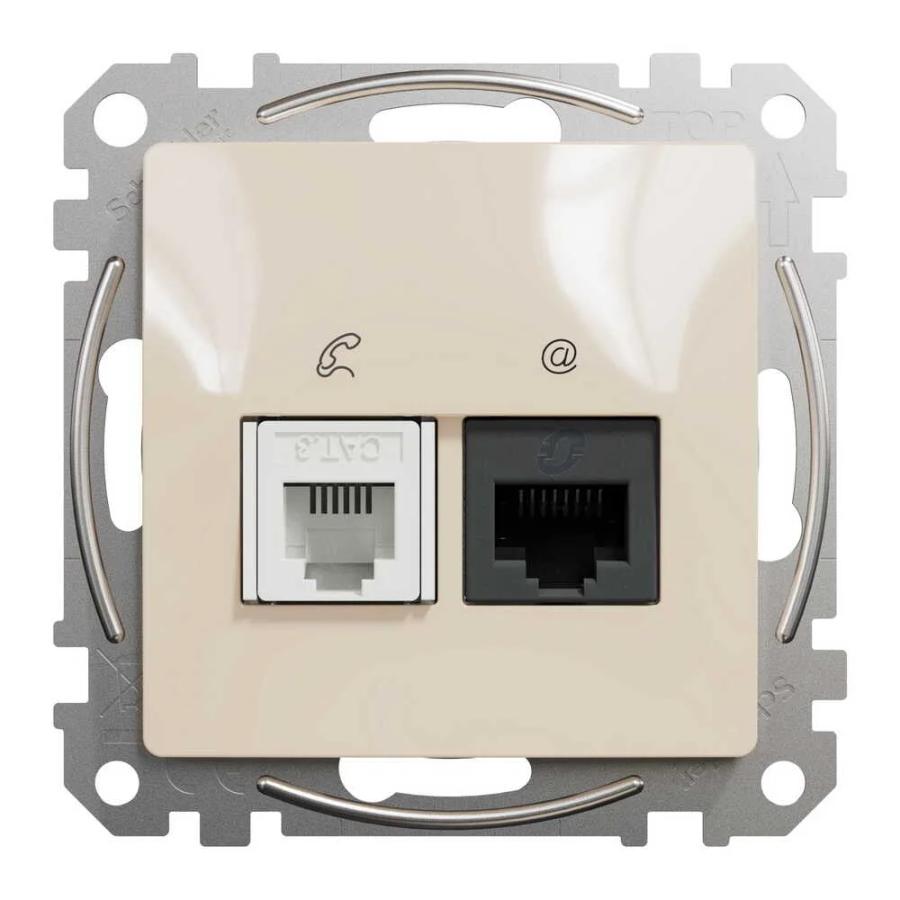 Розетка Schneider Sedna Design бежева комп ютерна RJ45 Cat. 6 UTP + RJ11 ( SDD112468 )