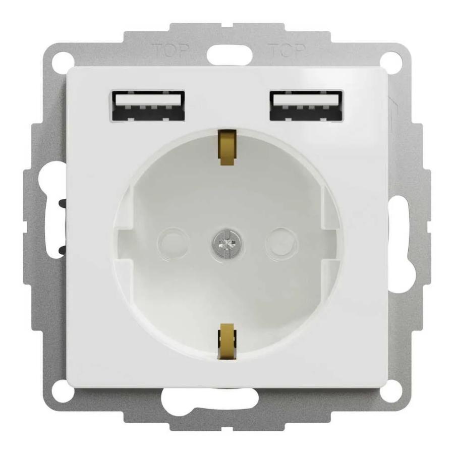 Розетка Schneider Sedna Design ​ біла 1-на з заземленням+ 2-а USB A+A без рамки ( SDD111052 )