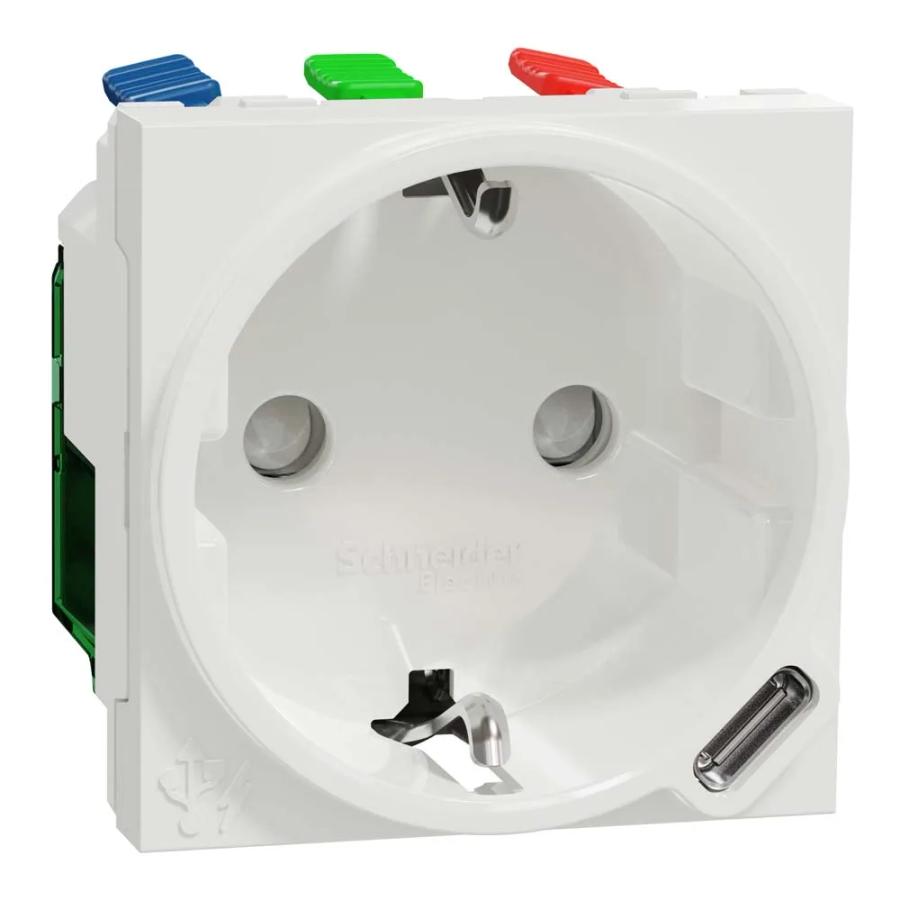 Розетка Schneider Unica NEW біла 1-на з заземленням + USB тип С 10,5 Вт 2 мод ( NU301718 )