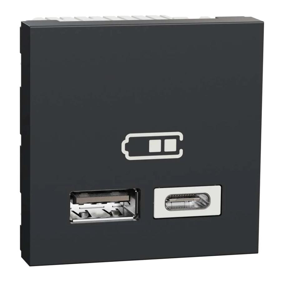 Розетка Schneider Unica NEW антрацит USB тип A+C 2,4 А 2 мод ( NU301854 )