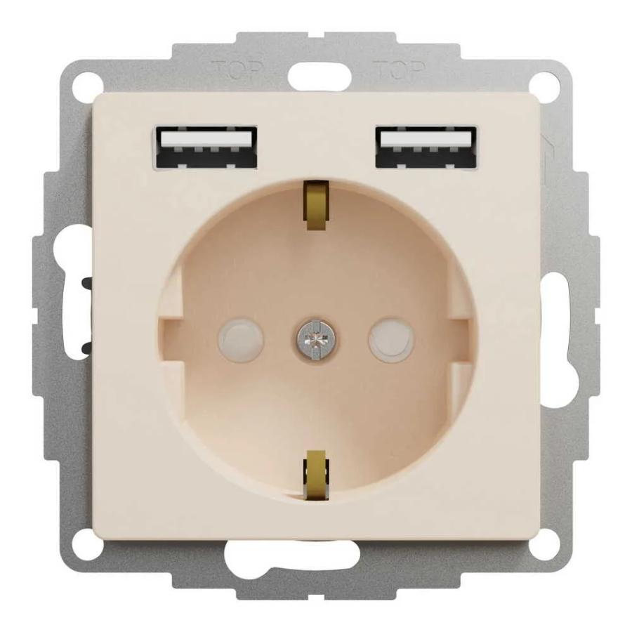 Розетка Schneider Sedna Design бежева 1-на з заземленням + 2 USB type A+A ( SDD112052 )