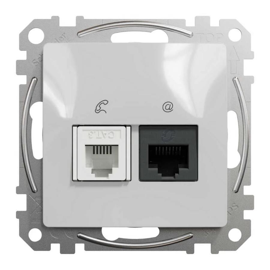 Розетка Schneider Sedna Design алюміній комп ютерна RJ45 Cat.6 UTP + RJ11 ( SDD113468 )