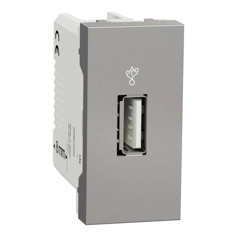 Розетка Schneider Unica NEW алюміній USB-коннектор 1 мод ( NU342930 )