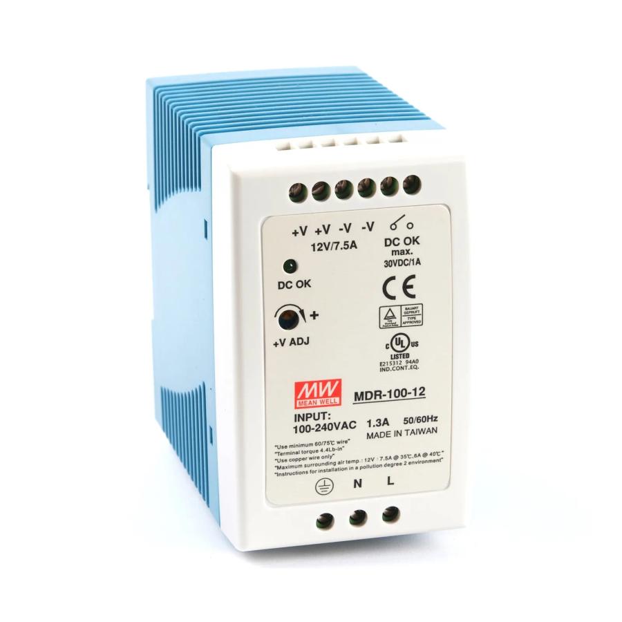 Блок живлення Mean Well на DIN-рейку MDR-100-12 (90W; 7,5A; 12V; IP20) Series "MDR", 92%