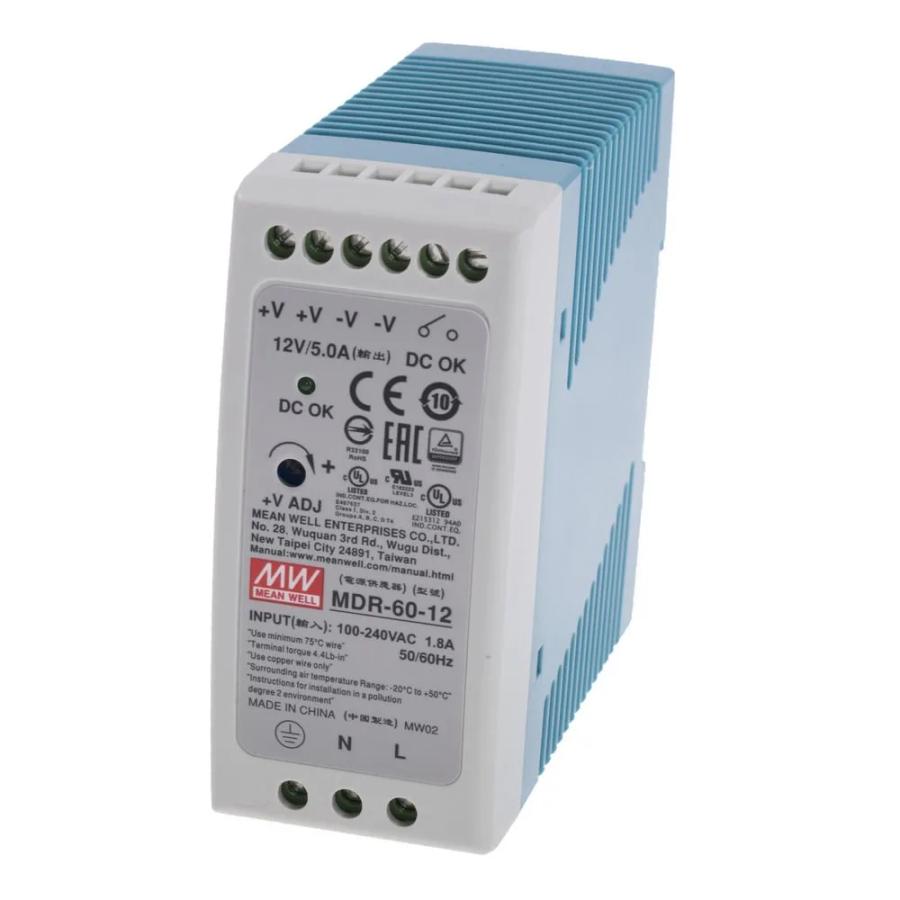 Блок живлення Mean Well на DIN-рейку MDR-60-12 (60W; 5A; 12V; IP20) Series "MDR", 92%