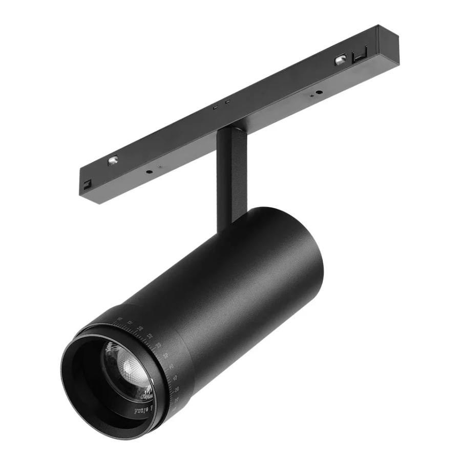 Магнітний трековий світильник PROLUM M20 (12W; DC48V; Zoom; Чорний) SERIES "TR"; Білий 4000К