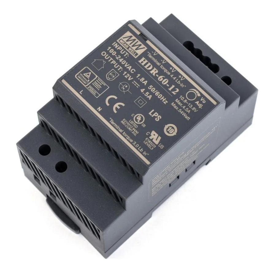 Блок живлення Mean Well на DIN-рейку HDR-60-12 (54W; 4,5A; 12V; IP20) Series "HDR", 92%